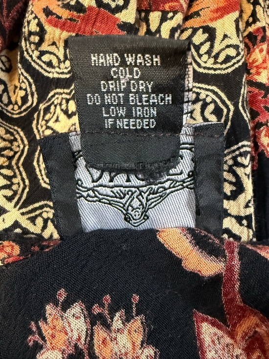 Angie Boho Mini Dress Womens Medium Black Floral Patchwork Button Front Flowy - Picture 7 of 9